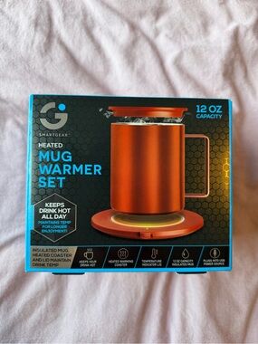 SmartGear Heated Mug Warmer Set - Orange Insulated Mug & Coaster